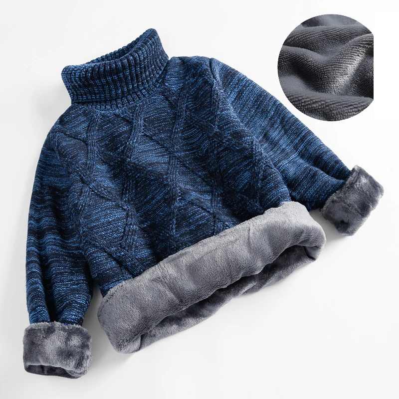 2026 Winter New Boys Sweater Turtleneck Sweater Plus Velvet Thickening Children Autumn Fashion Sweaters Kids Top Boys Clothing