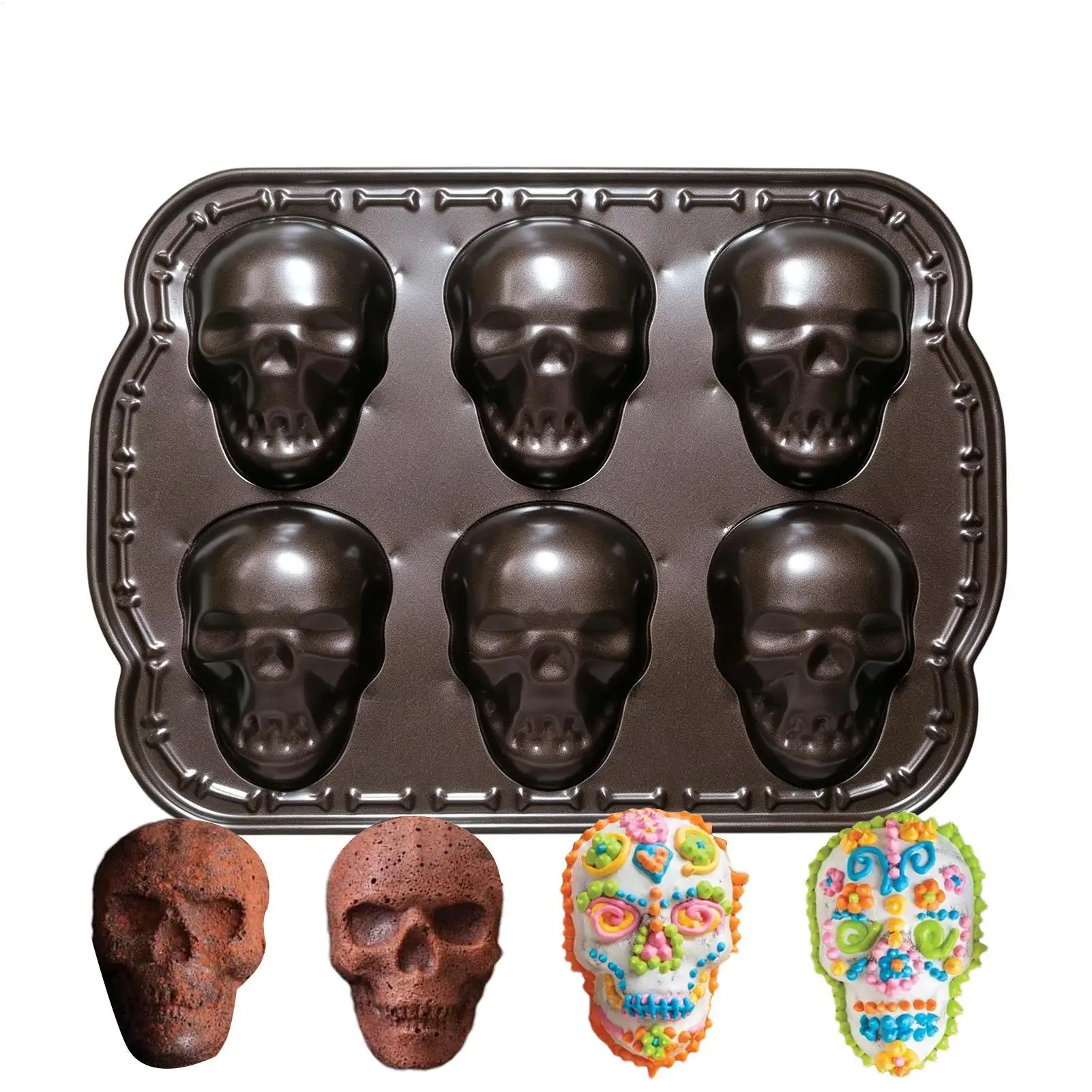Heat-Resistant  Halloween Skull Baking Pan Aluminum Alloy 3D Cookie Bakeware Skeleton Mold For Home Restaurant Bakery Kitchen