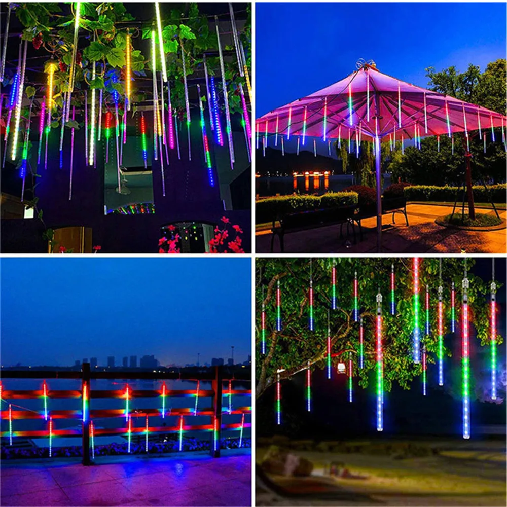 30/50cm LED Holiday Light String Wedding Garden Decor Meteor Shower Fairy Garland Light Christmas Decoration 8 Tubes EU/US Plug