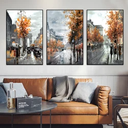 3PCS Vintage Abstract City Street Canvas Painting Landscape Poster For Living Room Bedroom Home Decor Wall Art Picture Frameless