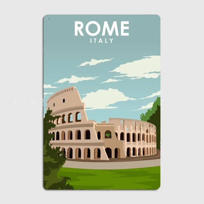 Tourist Attraction Rome Italy Travel Posters Wall Art Metal Painting Vintage Garden Tin Sign Home Decor Room Decoration