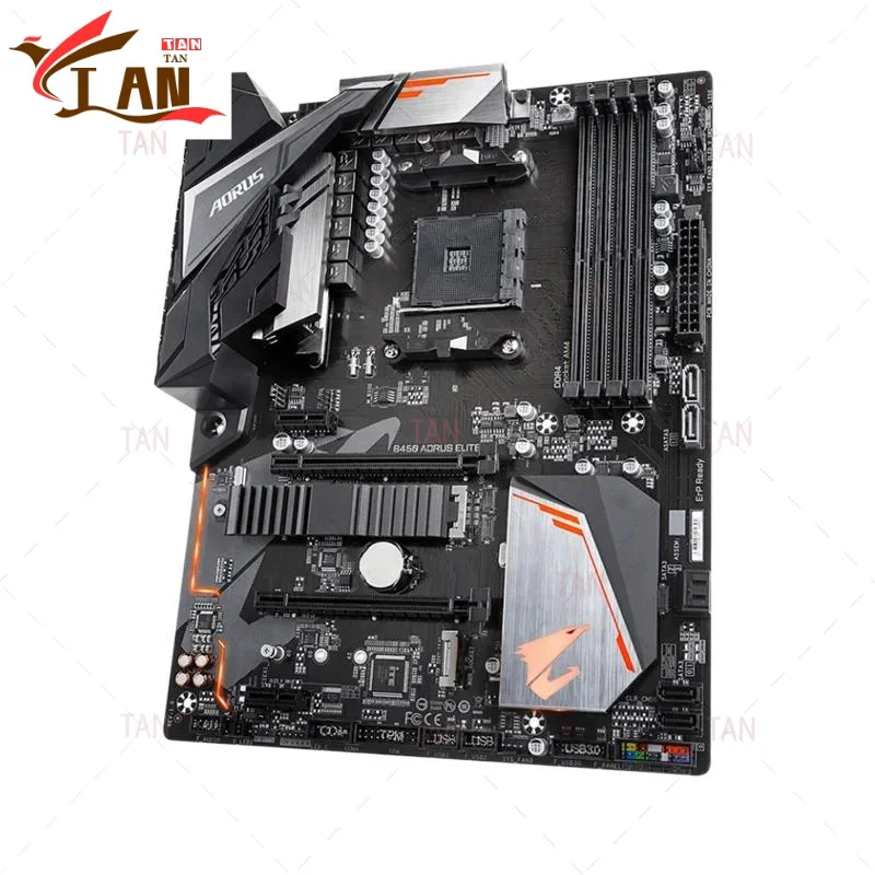 For B450 AORUS ELITE Motherboard 64GB HDMI M.2 Socket AM4 DDR4 ATX B450 Mainboard 100% Tested Fully Work Tan