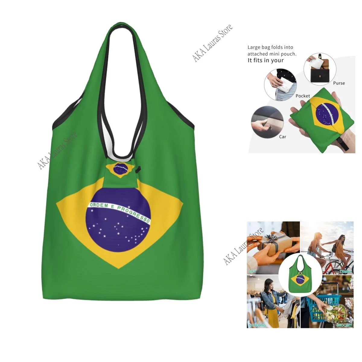 

Brazilian Flag Grocery Shopping Bag Shopper Tote Shoulder Bag Large Handbag