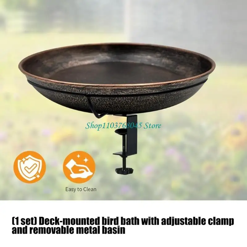 R53F Deck Mounted Bird Bath with Removable Bowl Balcony Railing Birdbaths Unheated