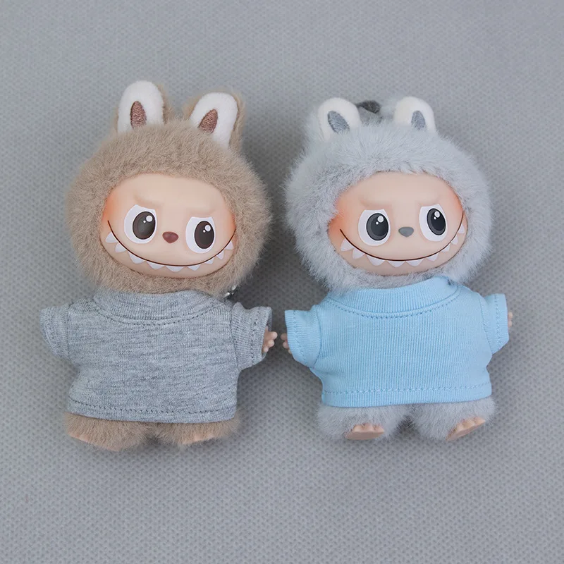 Mini Labubu Clothing Solid color T-shirt Tops For 10cm Labubu V4 The Monsters Pin for Love Series Doll Clothes Ropa Labubu