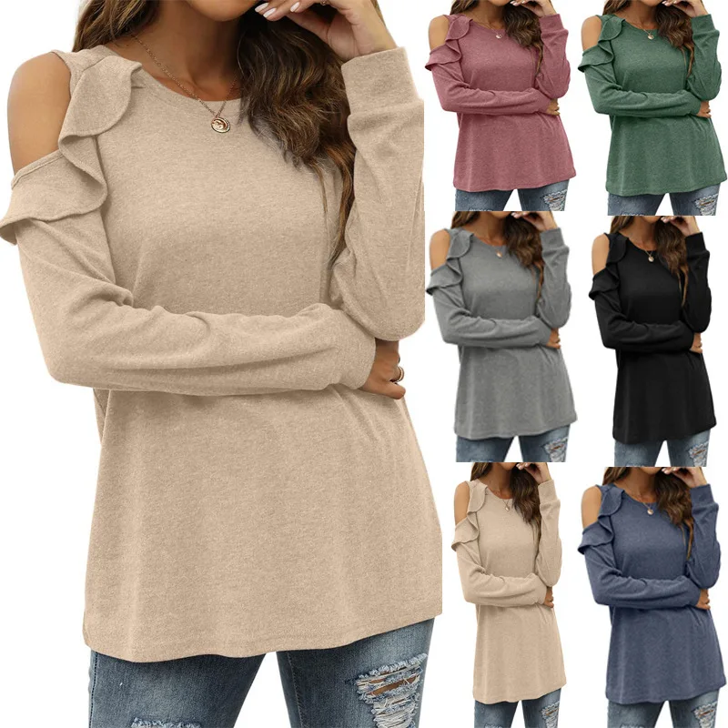 

Women's Shirt 2023 Fall and Winter Fashion New Knitted Round Neck Strapless Ruffled Loose Casual Blouse Female