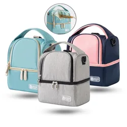 Insulation Bag Milk Storage Bag Solid Color Zipper Lunch Bag Double Layer Fresh Keeping Bag Baby Bottle Backpack Shoulder Bag