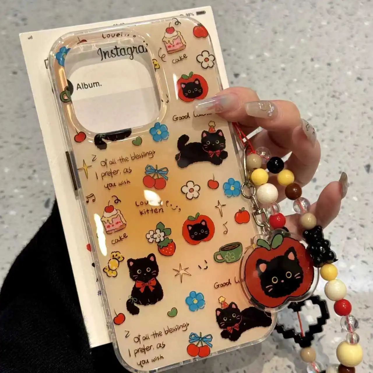 

Полноэкранный чехол для телефона с милым бантом и черным котенком, звездой и вишней для iPhone 16, 15, 14, 13, 12, 11 Pro Max Plus Y2K, чехол с защитой от падения