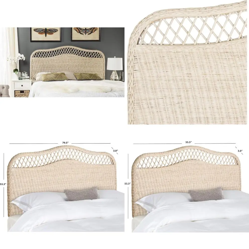 White Washed Rattan Headboard for Queen Size Beds