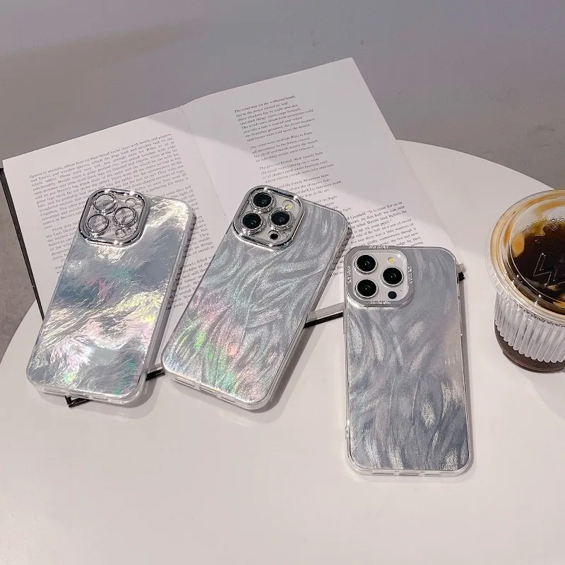 Luxury Feather Pattern Laser Glitter Phone Case For For IPhone 17 16 11 12 13 14 15 Pro Max Plus Shockproof Bumper Cases Cover