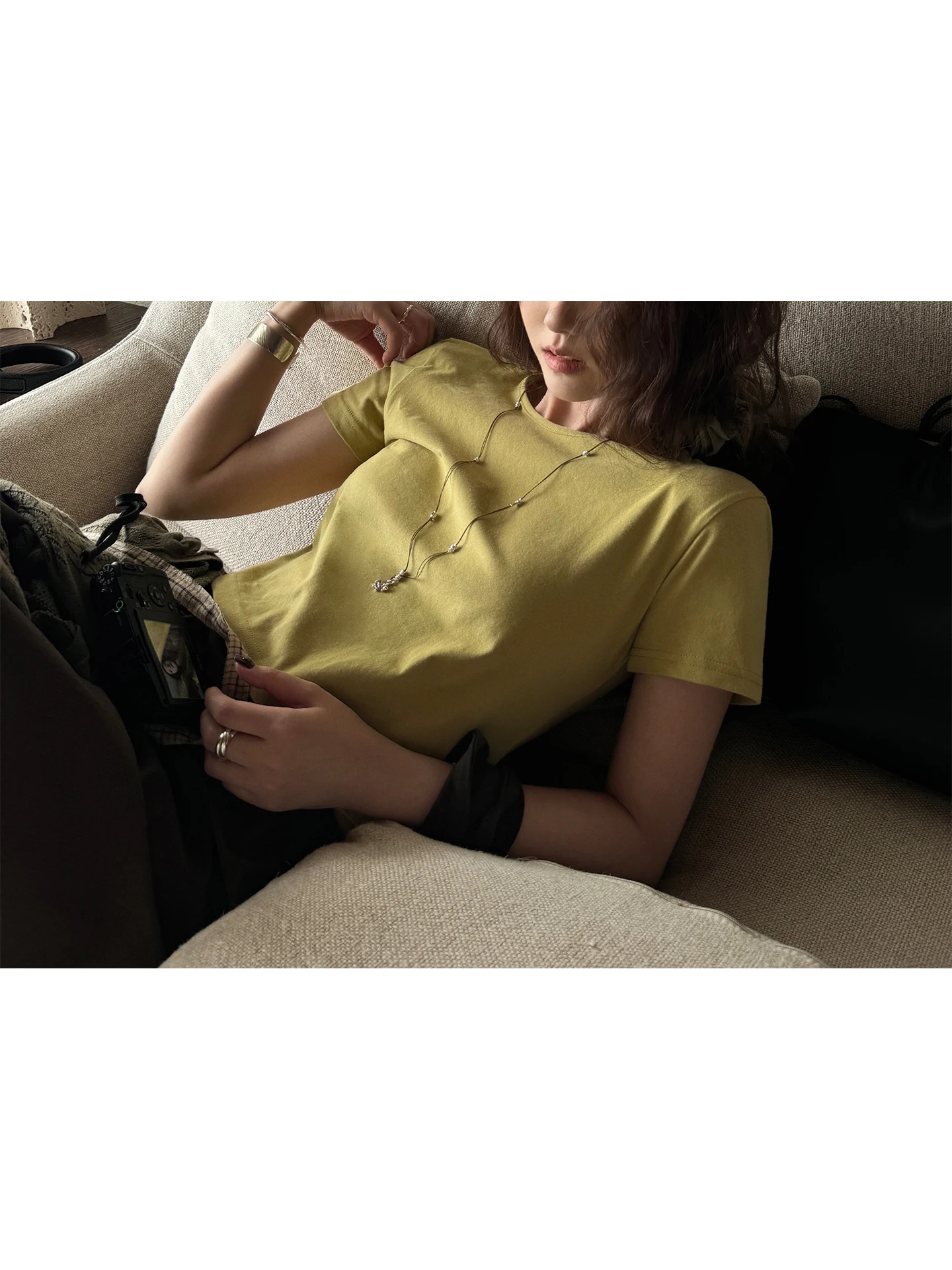 

Женская футболка JMWOMEN с коротким рукавом, горчично-желтого цвета, с низкой насыщенностью, приталенная, укороченная, повседневный стиль, хлопок, круглый вырез