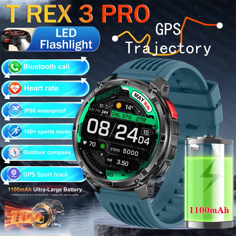 

Новые умные часы T-Rex3 Ultra с аккумулятором 1100 мАч, GPS-трекером, компасом, водонепроницаемостью IP68, спортивным трекером, для активного отдыха, военные смарт-часы