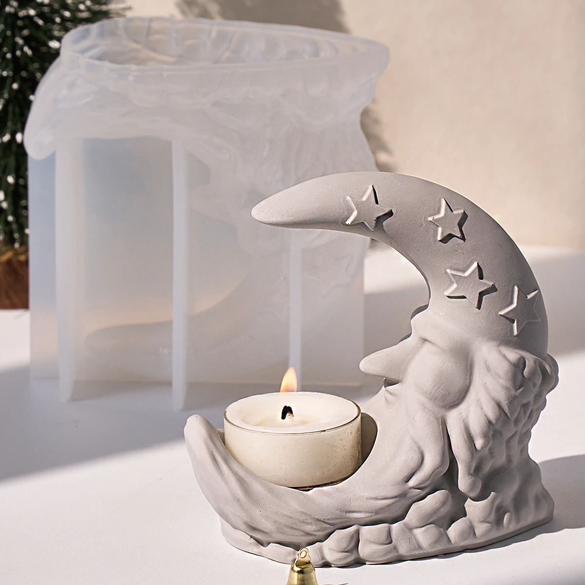 Kreative Mond Kerzenhalter Silikon Form DIY Handgemachte 3D Santa Claus Design Aroma Tee Wachs Stehen Gips Beton Form Home Deco
