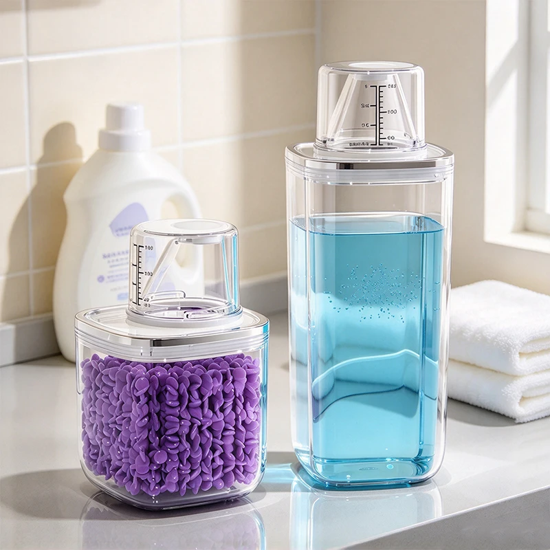 Laundry Detergent Storage Container with Measuring Cup Airtight Reusable Sealed Jar for Bathroom Powder Beads Liquid Organizer