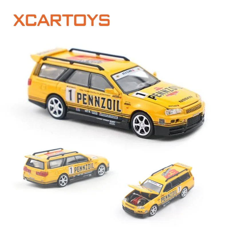 XCARTOYS POPRACE 1/64 Stagea R34‑PENNZOIL Yellow Alloy Die‑cast Car Model Miniature Collectible Wagon Ornament Toy Gift