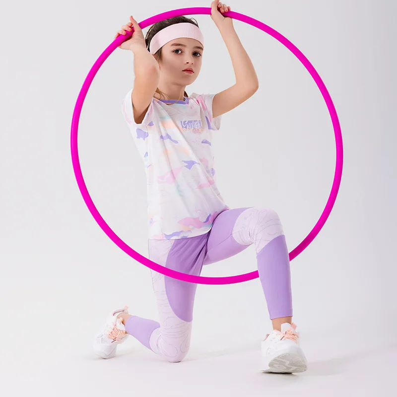 Children Yoga Pants Quick Dry High Waist Workout Leggings Kids Stretchy Dance Fitness Purple Pants Girls Athletic Running Tights
