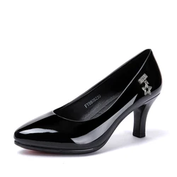 2024 patent leather pointed high heels bright leather Joker black women's shoes shallow ladies work shoes leather shoes