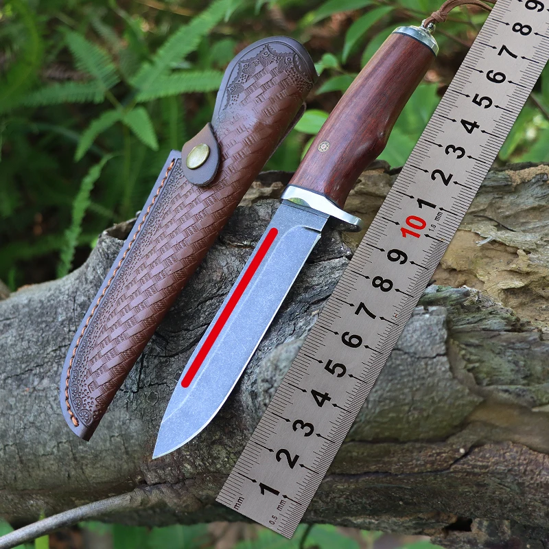 FreeWolf 1095 High Carbon Steel Sourwood Handle Outdoor Fixed Blade Knife Camping Knife Lifesaving Knife Tactical Knives