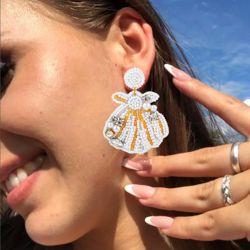 marine animals vacation style starfish shell rice bead big earring exaggerated earrings