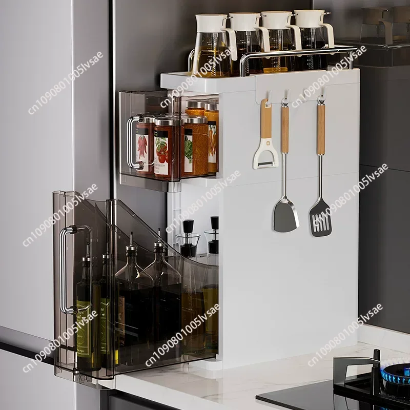 Pull-Out Kitchen Spice Rack Narrow Countertop Organizer Multi-Functional Oil Salt Sauce Jar Storage Space-Saving Spice Shelves