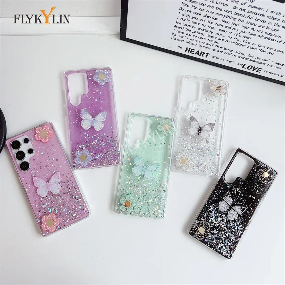 FLYKYLIN Luxury Bling Glitter 3D Butterfly blossoms Case For Huawei Nova 12 11 Pro 7 SE 6 5G 5 Soft Silicone Phone Cover