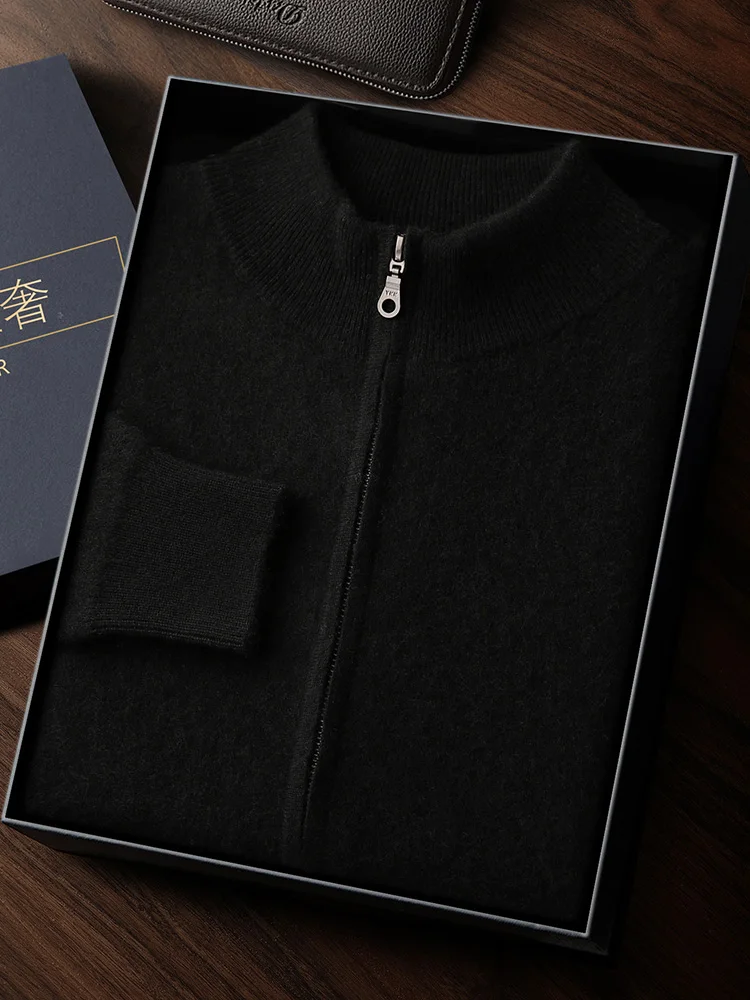 2025 New Arrivals Simple Solid Color  Men's Zippered Sweater Cardigan 100%  Cashmere Knitwear Business Casual Minimalist Style