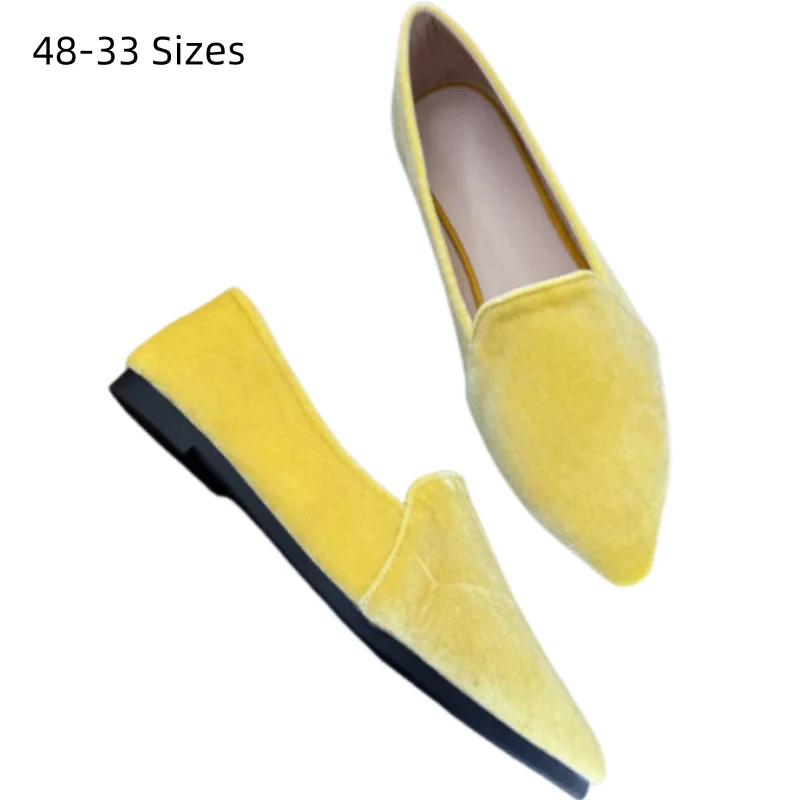 

Lady Seam Flats Long Tip Pull On Shoes Pointy Tip Yellow Deep Green Purple Wide Fits Flock Slip-On 2026 New Arrivals 48 47 46 33