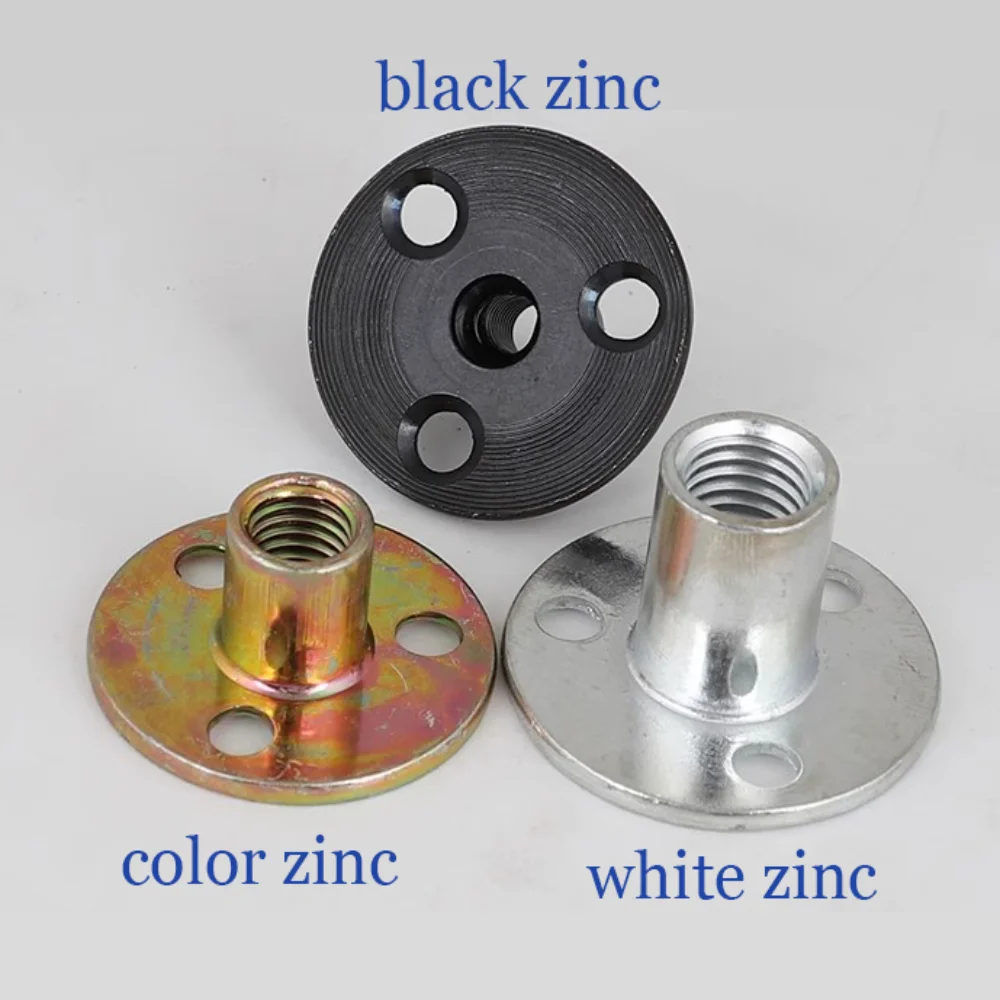 M6 M8 M10 M12 Iron Plate Nut Furniture Plywood On Lock Nut Sofa Foot Lock Galvanized Three-Hole Nut Color White Black Zinic 2pcs