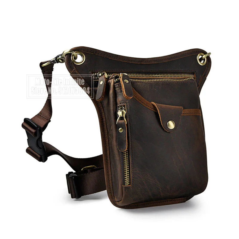 Motorcycle Riding Grain Real Leather Design Shoulder Sling Bag Phone Pouch Travel Fanny Waist Belt Pack Leg Thigh Bag For Men