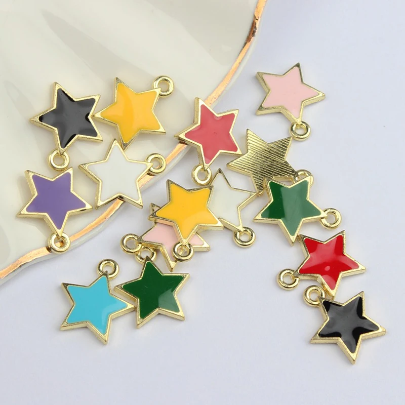 10Pcs 14mm Drip Oil Alloy Star Decoration. 5-Point Star Pendant Suitable For Diy Earrings/Necklaces/Keychain Accessories