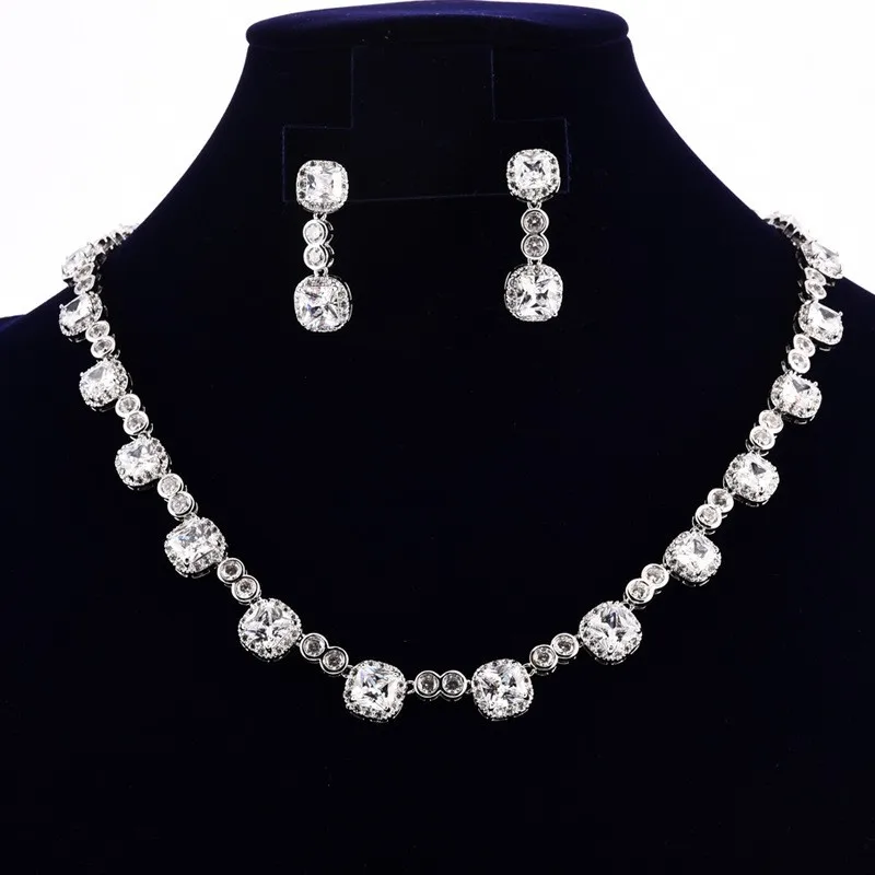 

Zirconia Jewelry Set High Quality Wedding Necklace Earring Geometric Pendant Set for Women for Wedding Banquet Accessories Gifts