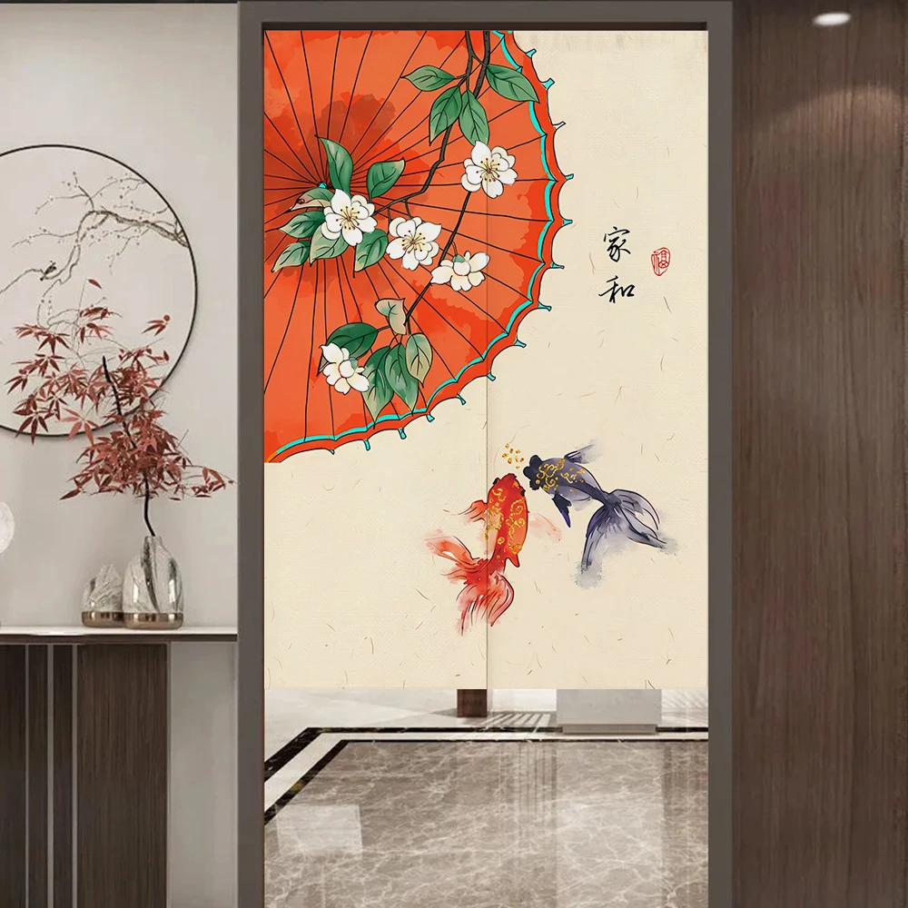 Chinese Style Door Curtain Fabric Partition Curtain Home Bedroom Living Room Shelter Curtain Toilet Bathroom Curtain Decoration