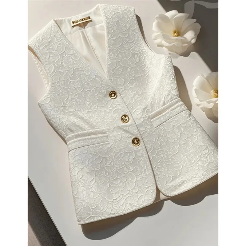 LIBIELIY White Jacquard Vest Female Spring High-grade Sleeveless Sense Super Beautiful Unique Beautiful Temperament Vest Waistco