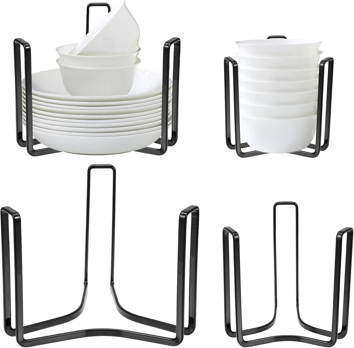 

4PCS Bowl Plate Holder, Metal Organizer for 4.7' & 6.5' Bowls, Kitchen Drawer or Countertop Storage Rack