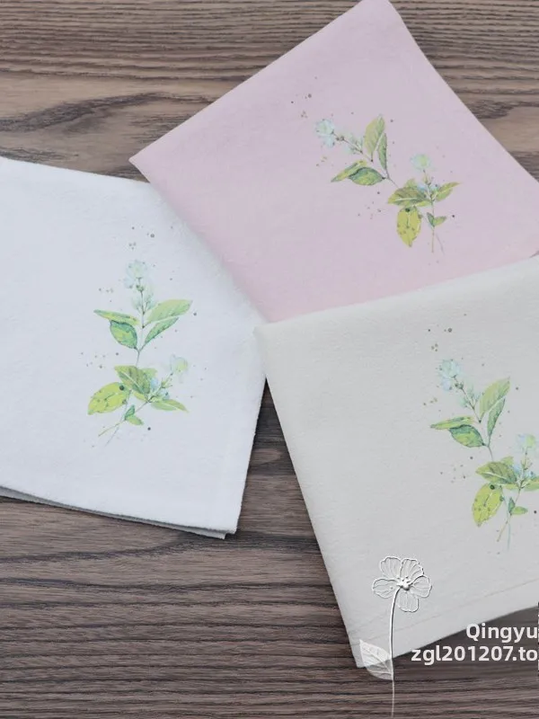 Chinese Style Jasmine Printed Pure Cotton Handkerchief Customizable Name Soft Absorbent Portable Ladies Daily Use Washable Hanky