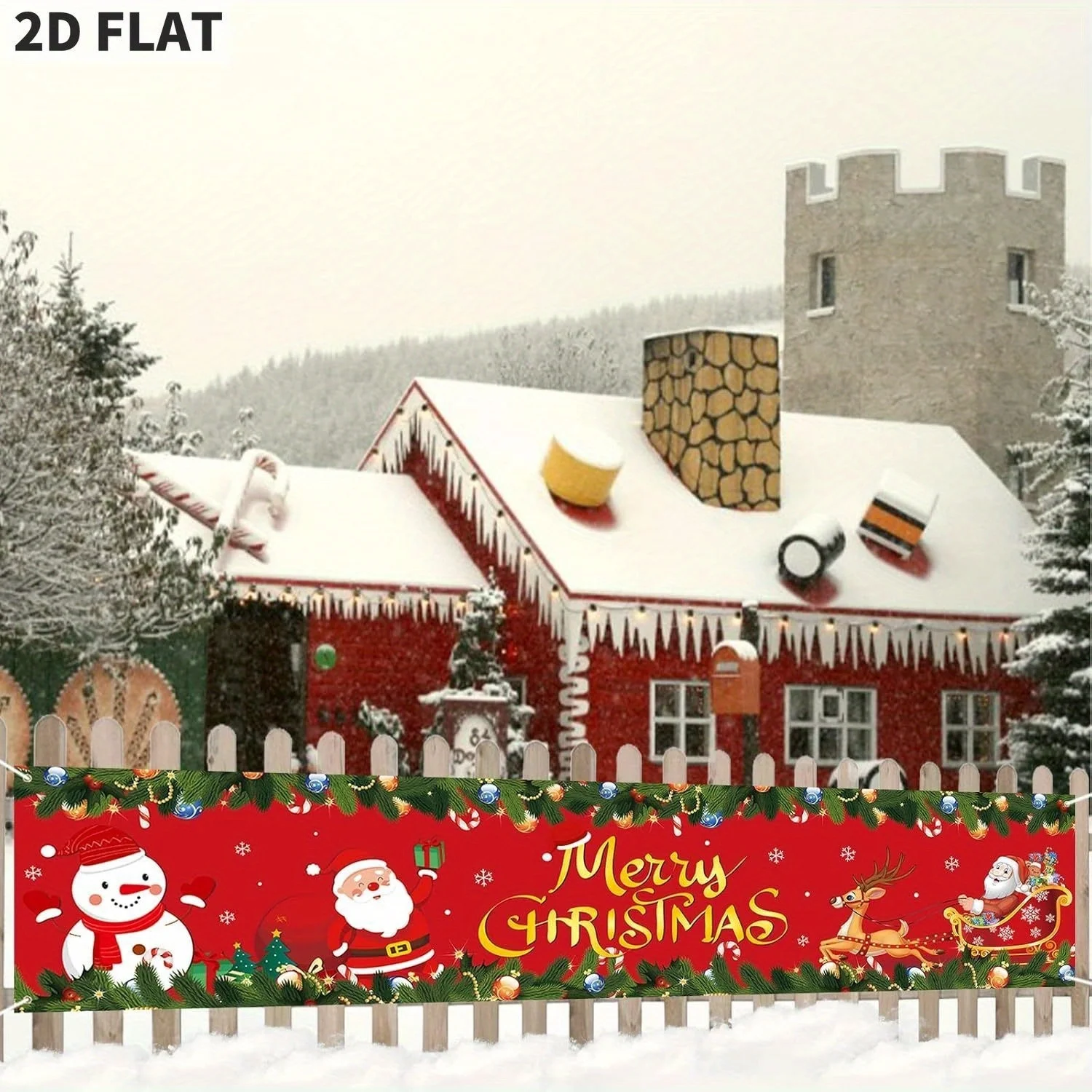 

Large Merry Christmas Yard Banner Red Santa Snowman Reindeer Sleigh Xmas Decorations Outdoor Indoor Hanging Sign Backdrop Decor