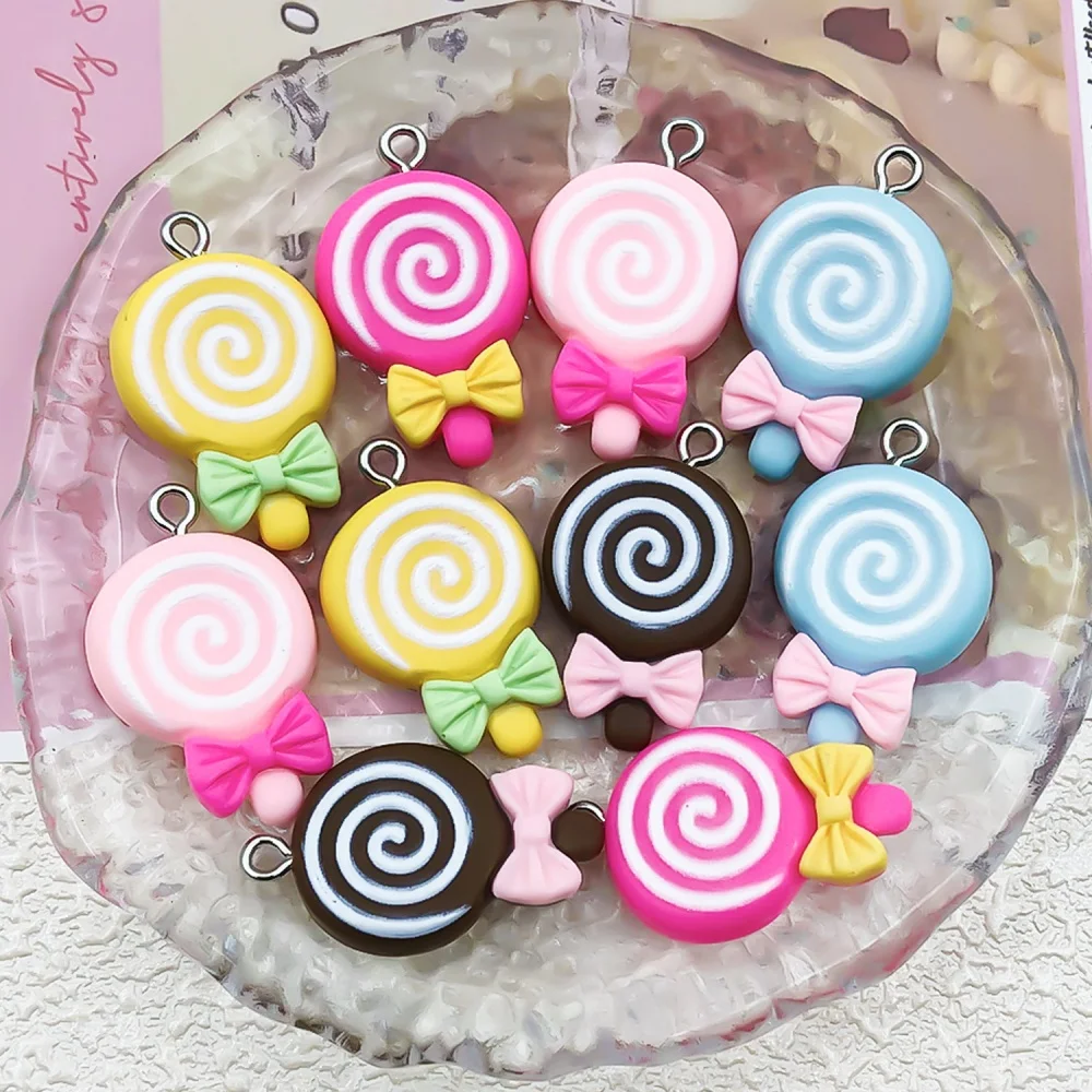 10pcs Resin Bow Candy Lollipop Charms Pendant Jewelry Making DIY Keychain Earrings Charms for Jewelry Bracelets Necklace