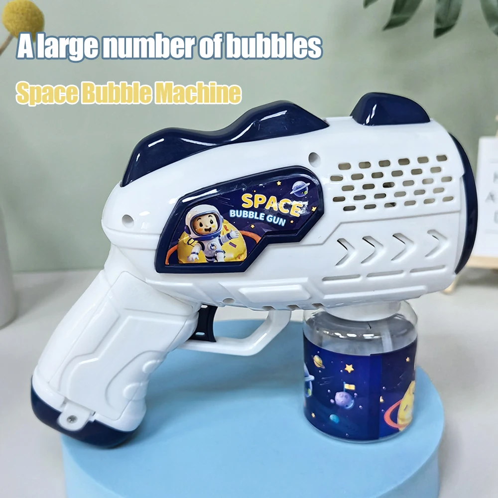 Pistola de burbujas totalmente automática para astronautas espaciales, máquina de burbujas de cohete, soplador automático con juguete líquido de burbujas para niños, regalo de burbujas