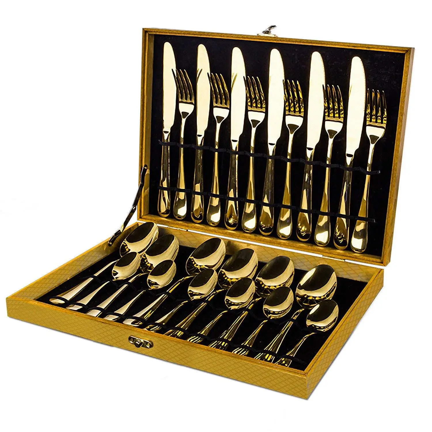 Rose Gold Stainless Steel 24Pcs Cutlery Set Knife Fork Spoon Chopsticks Western Tableware Set