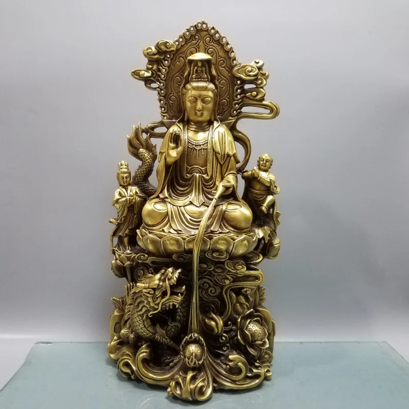 Brass Guanyin Buddha statue ornament riding on a turtle, Southern Sea Guanyin, home decoration, Kowloon Guanyin