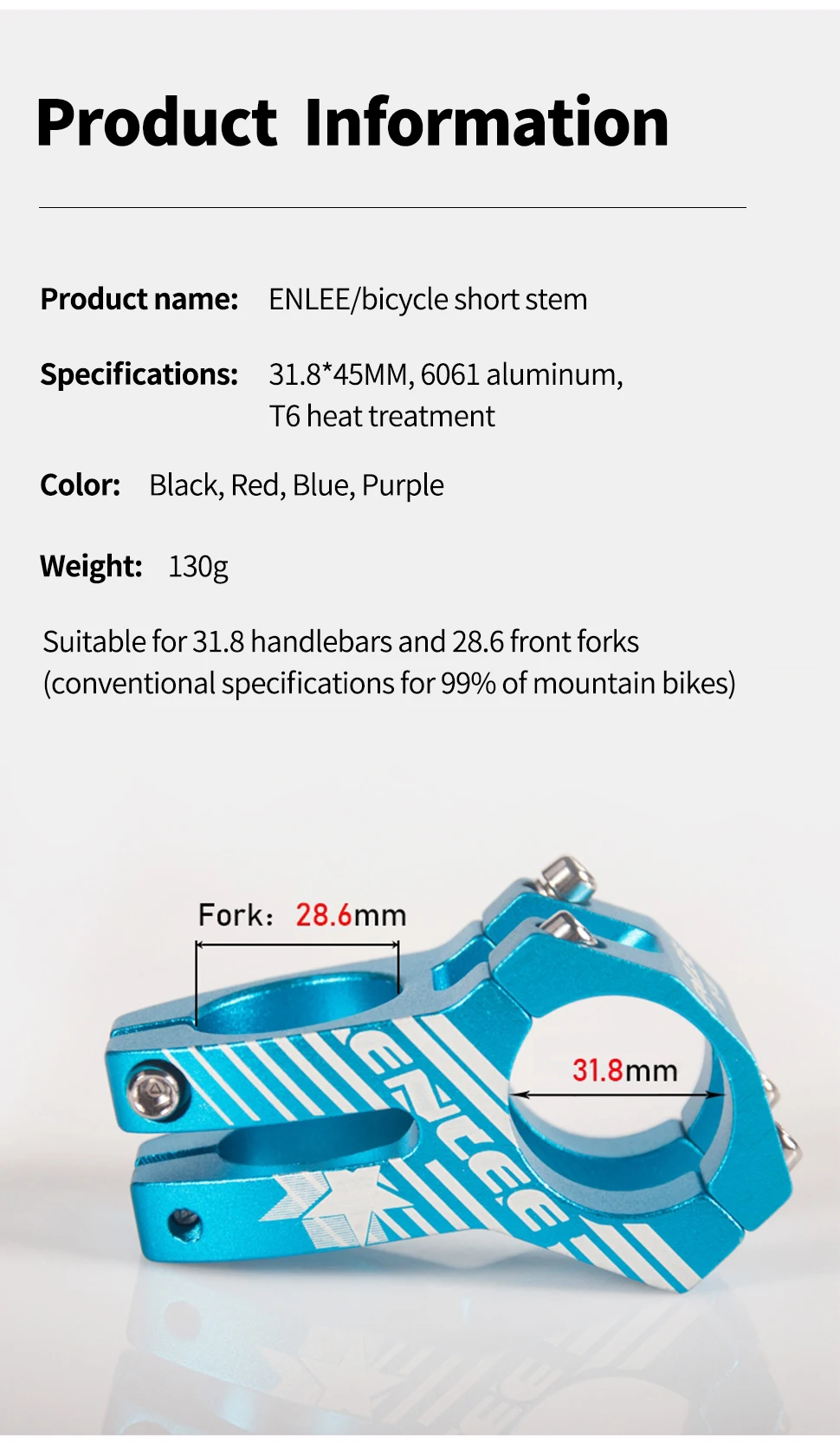 ENLEE MTB Vorbau 31,8 x 45 mm hochfester kurzer Lenkervorbau Aluminiumlegierung Fahrradbrücke Racing Downhill-Bike / Rennrad Vorbau – Detail 2