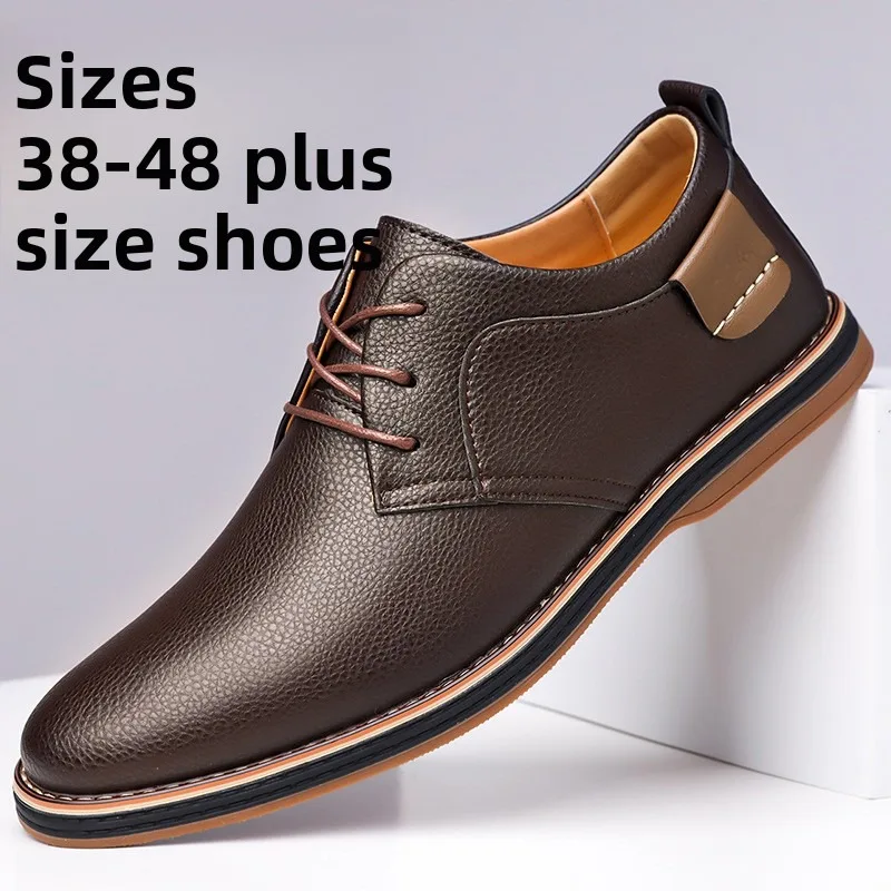 

Plus Size 48 Spring Autumn Fashion Men Leather Shoes Luxury British Business Dress Shoe Comfortable Breathable Flat Leather Shoe