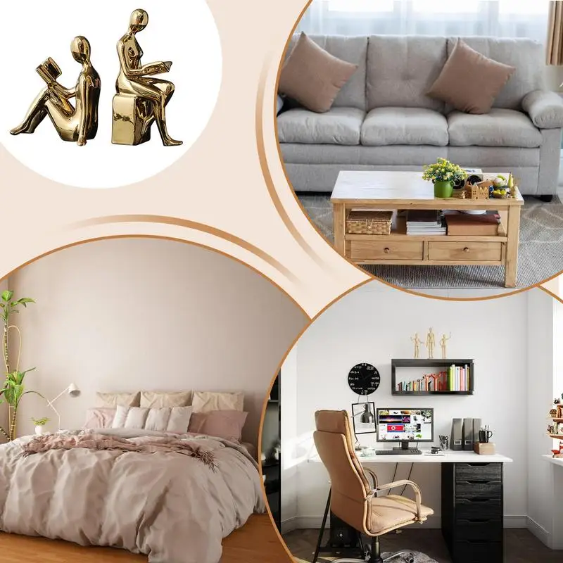 Book Ends For Shelves Decorative 2X Abstract Statue Design Heavy Duty Modern Bookends Decorative Anti-Slip Ceramic Books Storage