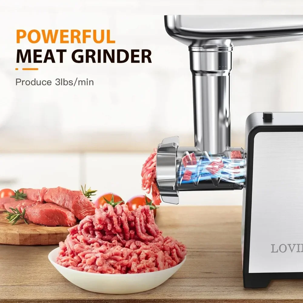 2500W Electric Meat Grinder, Sausage Stuffer Maker, Stainless Steel Food Grinder with Sausage Tube Kubbe Maker for Home Kitchen