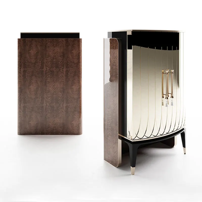 Light luxury high-end wine cabinet designer villa large flat floor living room dining side cabinet solid wood against the wall