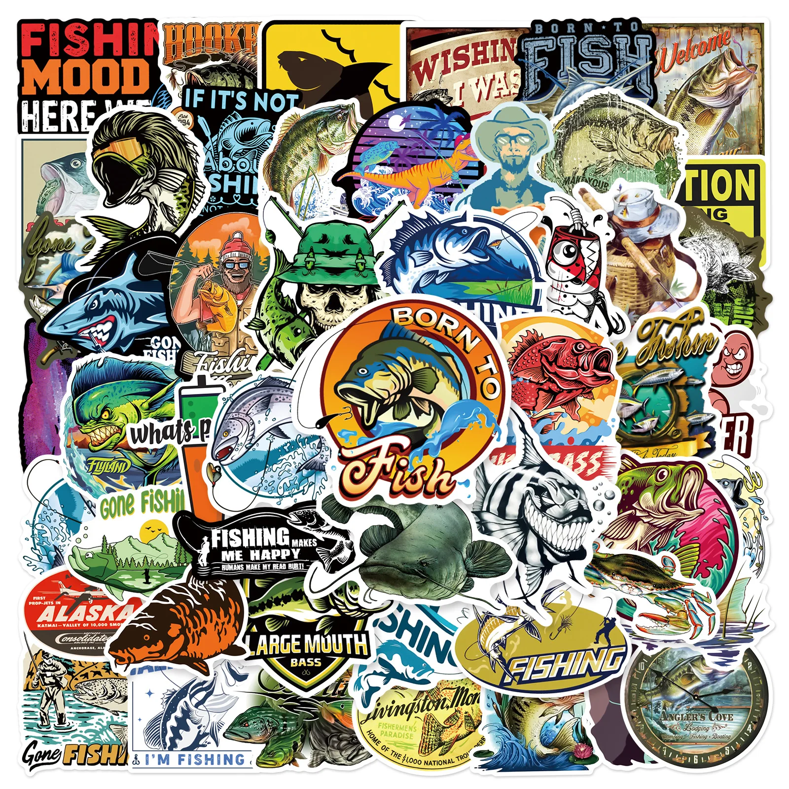 50Pcs Outdoor Stickers Go Fishing Waterproof Vinyl for Skateboard Laptop Luggage Scrapbook Water Bottle Car Decals