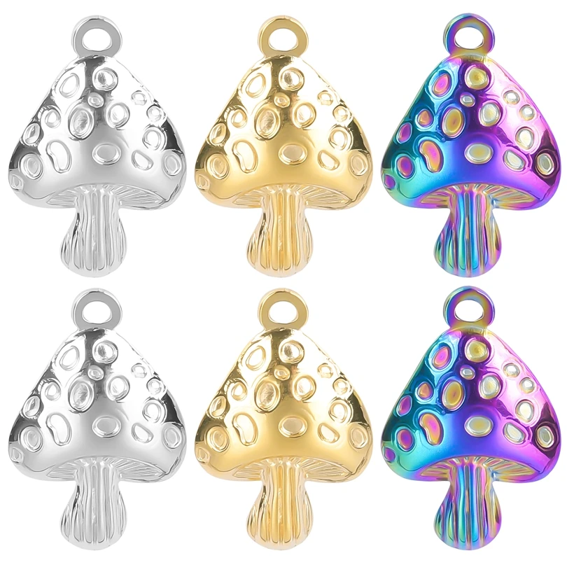 5pcs Fashion Cute Mushroom Charms for Jewelry Making Supplies Stainless Steel Metal Plants Pendants DIY Jewelry Materials Bulk