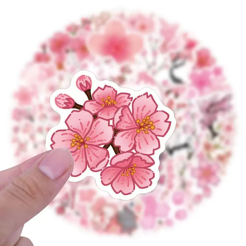 55pcs Pink Cherry Blossom Stickers, Kawaii Sakura Floral Waterproof PET Decals, Spring Aesthetic DIY Stickers for Journaling, Sc