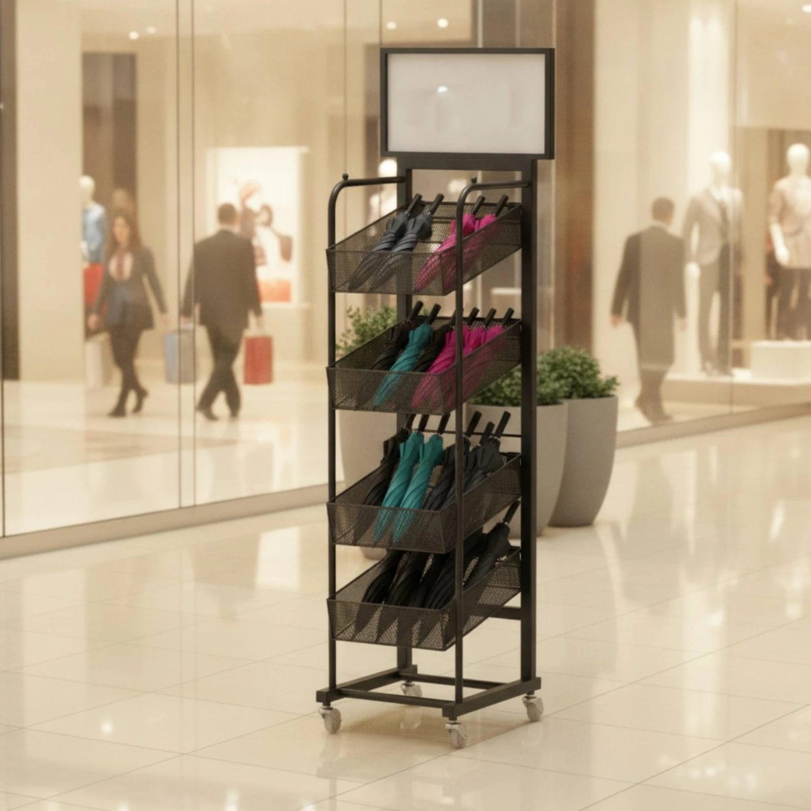 Umbrella Display Rack standaloneStanding Rolling Umbrella Rack Practical Stable for Retailers, Retail Shops, Store Entryways