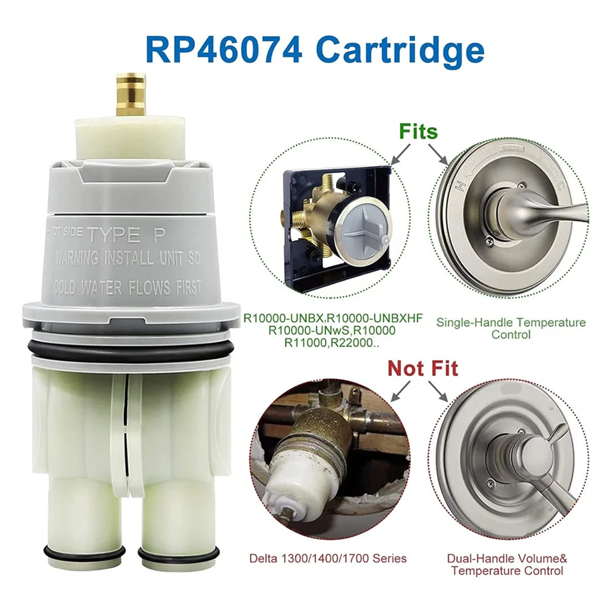 RP46074 Substituição do cartucho de chuveiro, torneira da banheira do único punho, RP22734, porca do capot, apto para Delta 13 e 14 séries